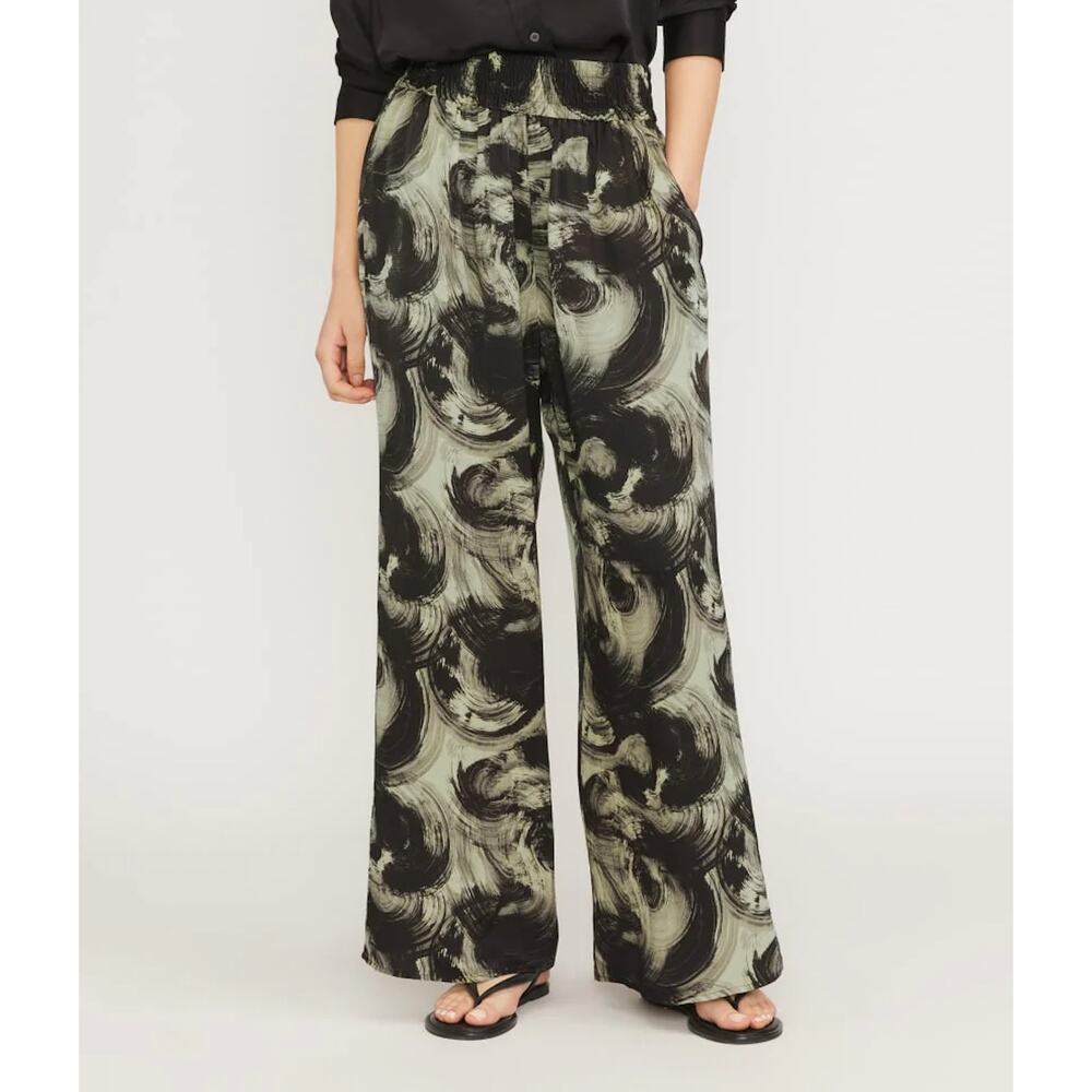 Everlane Womens L Black Cream Satin Wide Leg Pants Minimalist Luxe Lightweight